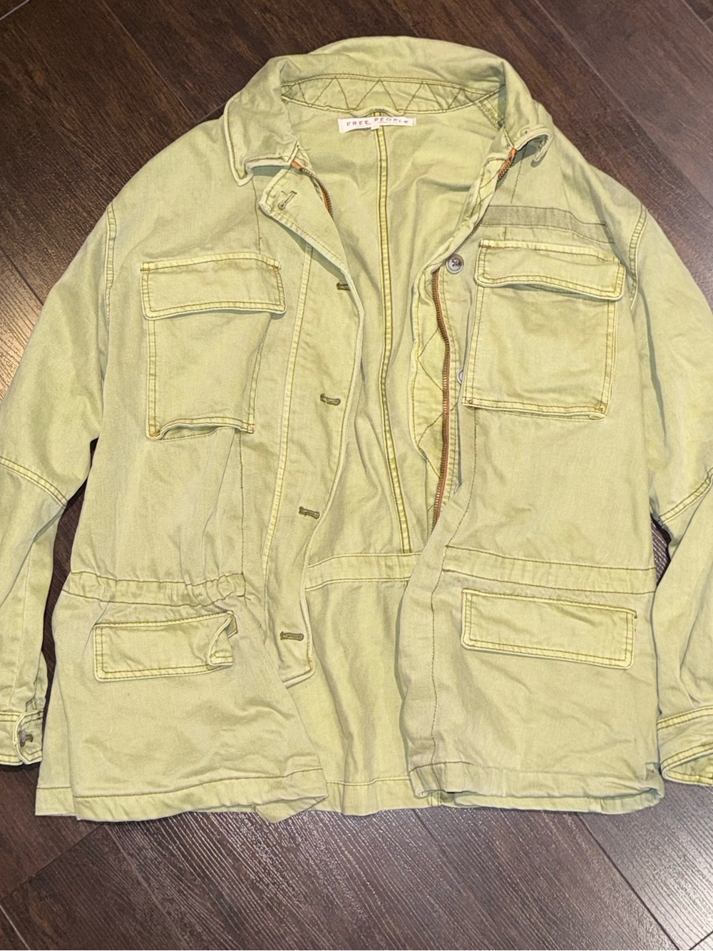 Free People Seize The Day Military Jacket Zip & Button Closure Army Green Size L